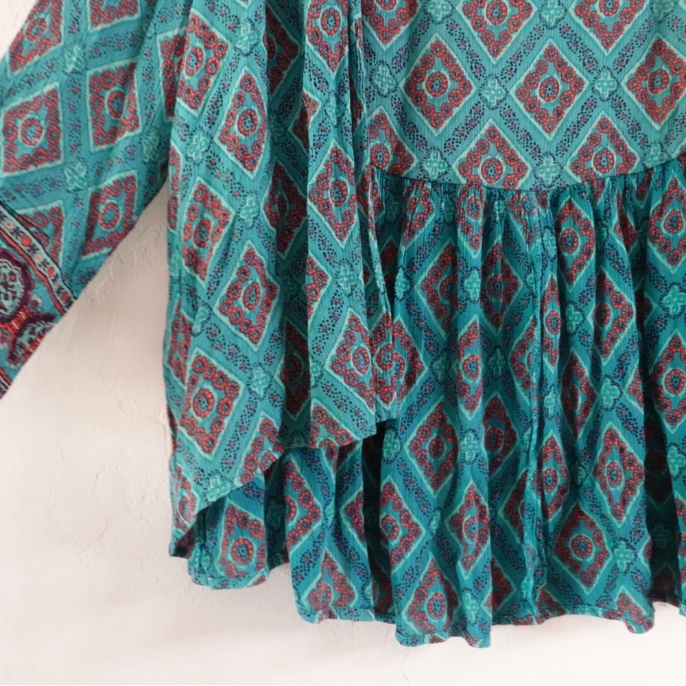 O’Neill Boho Open-Front Kimono Cardigan – Size XS/S, Teal/Red‎ Geometric - Picture 5 of 7